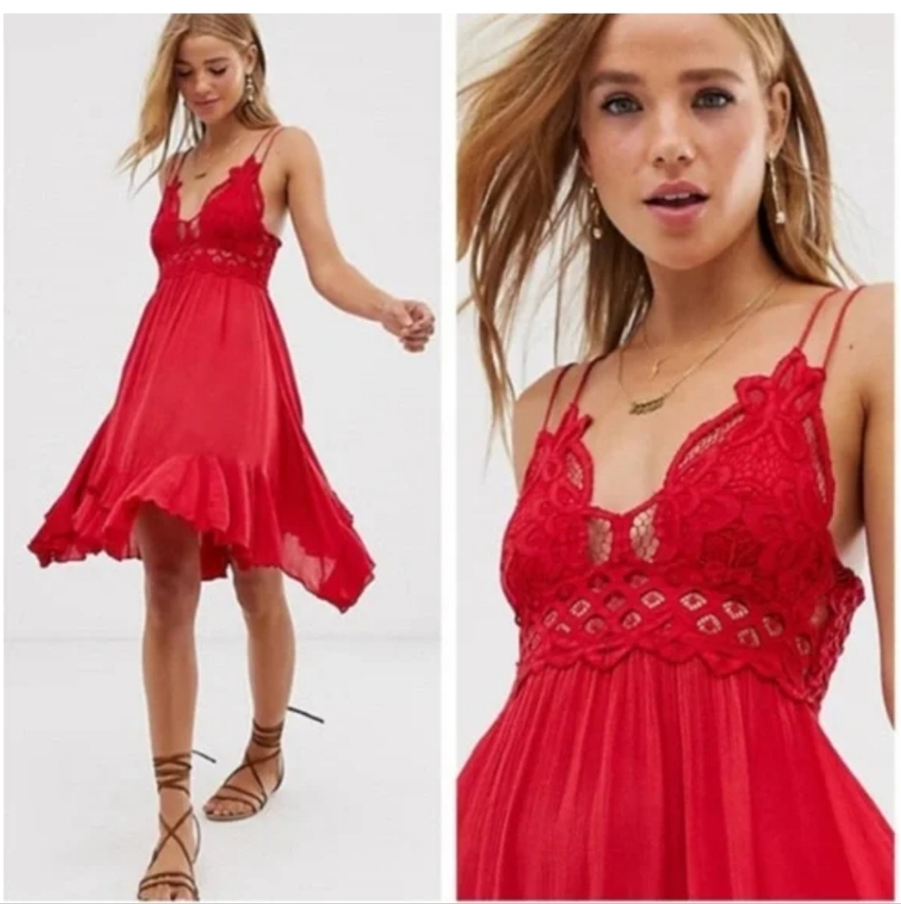 Free People Adella Slip Dress Boho Crochet Lace Size M